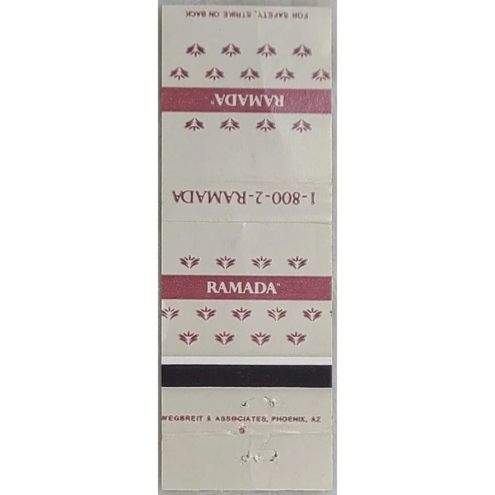Ramada Hotel Matchbook Cover National Inns Renaissance Simple Brown on White - Picture 2 of 5